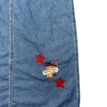 Vintage 80s Americana Blue Denim Midi Dress 14 16