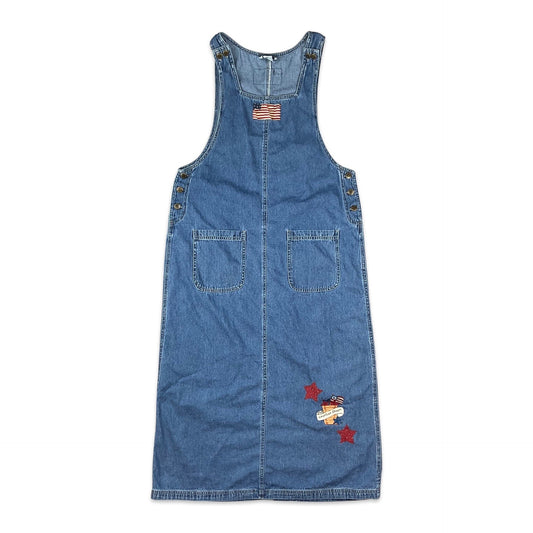 Vintage 80s Americana Blue Denim Midi Dress 14 16