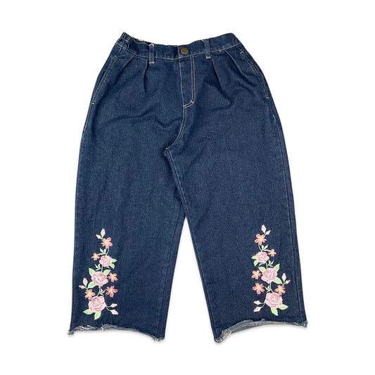Vintage 80s Floral Embroidered Blue Jeans 10 12 14