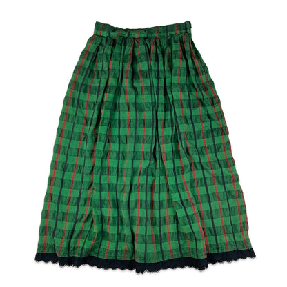 Vintage Green Black & Red Plaid Pleated Skirt 8