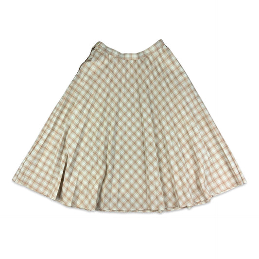 Vintage Beige & Peach Checked Pleated Midi Skirt 10