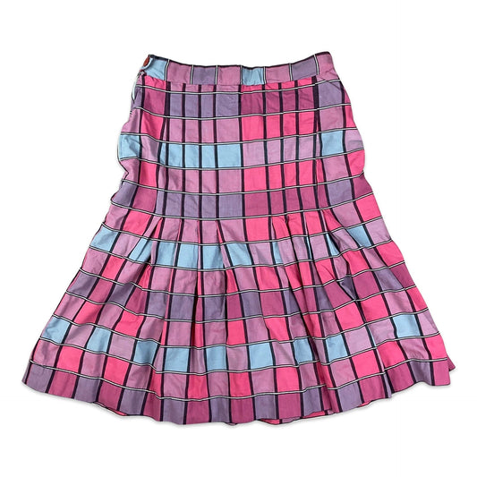 Vintage Purple Black & Blue Check Pleated Midi Skirt 10