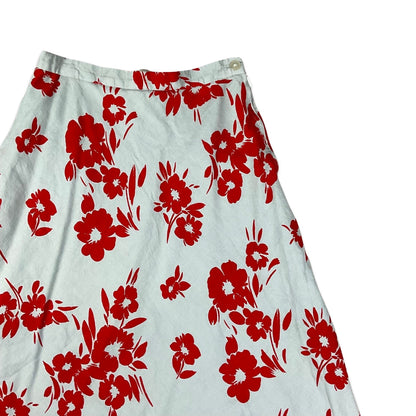 Vintage Grey & Red Floral Print A-line Skirt 4 6