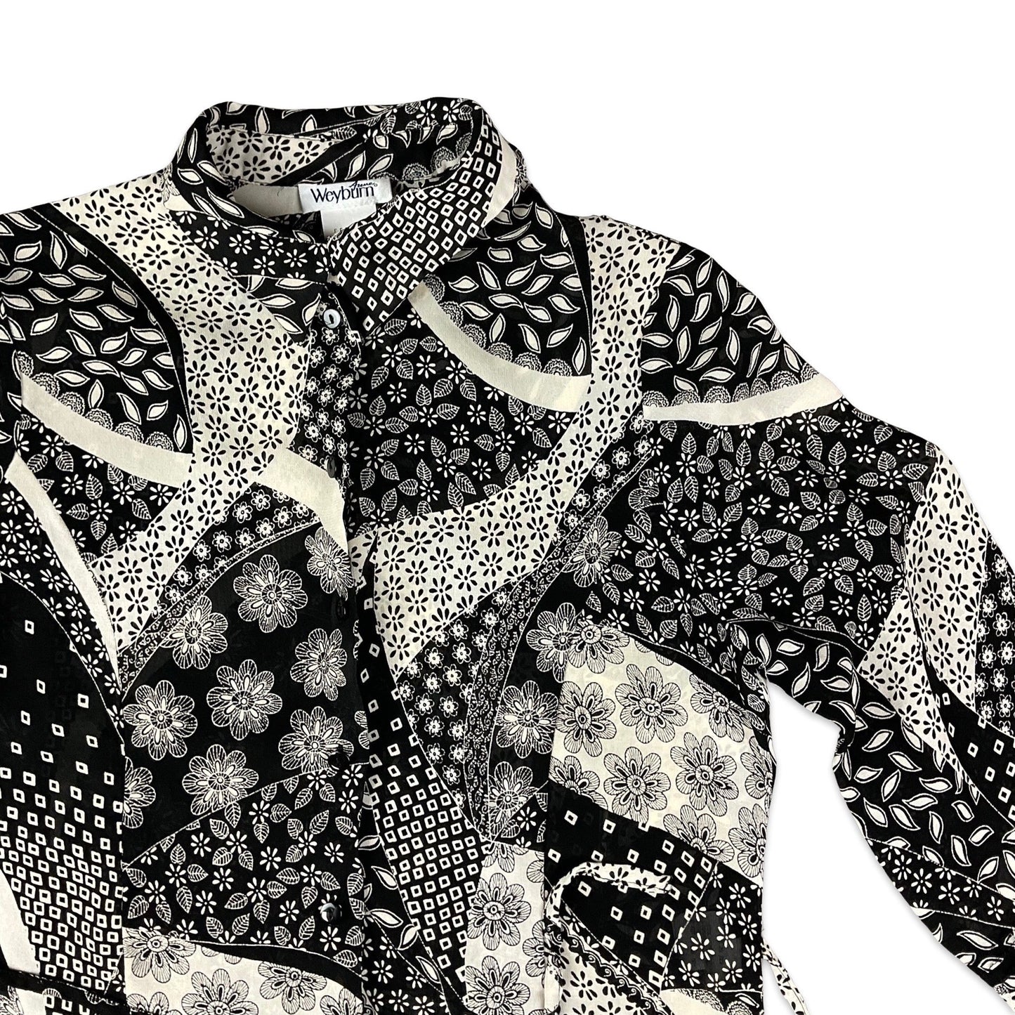 Vintage Black and Beige Button-up Blouse 12 14