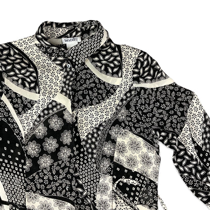 Vintage Black and Beige Button-up Blouse 12 14