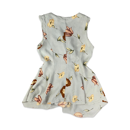 Vintage Grey Brown & Green Botanical Print Sleeveless Top 6 8