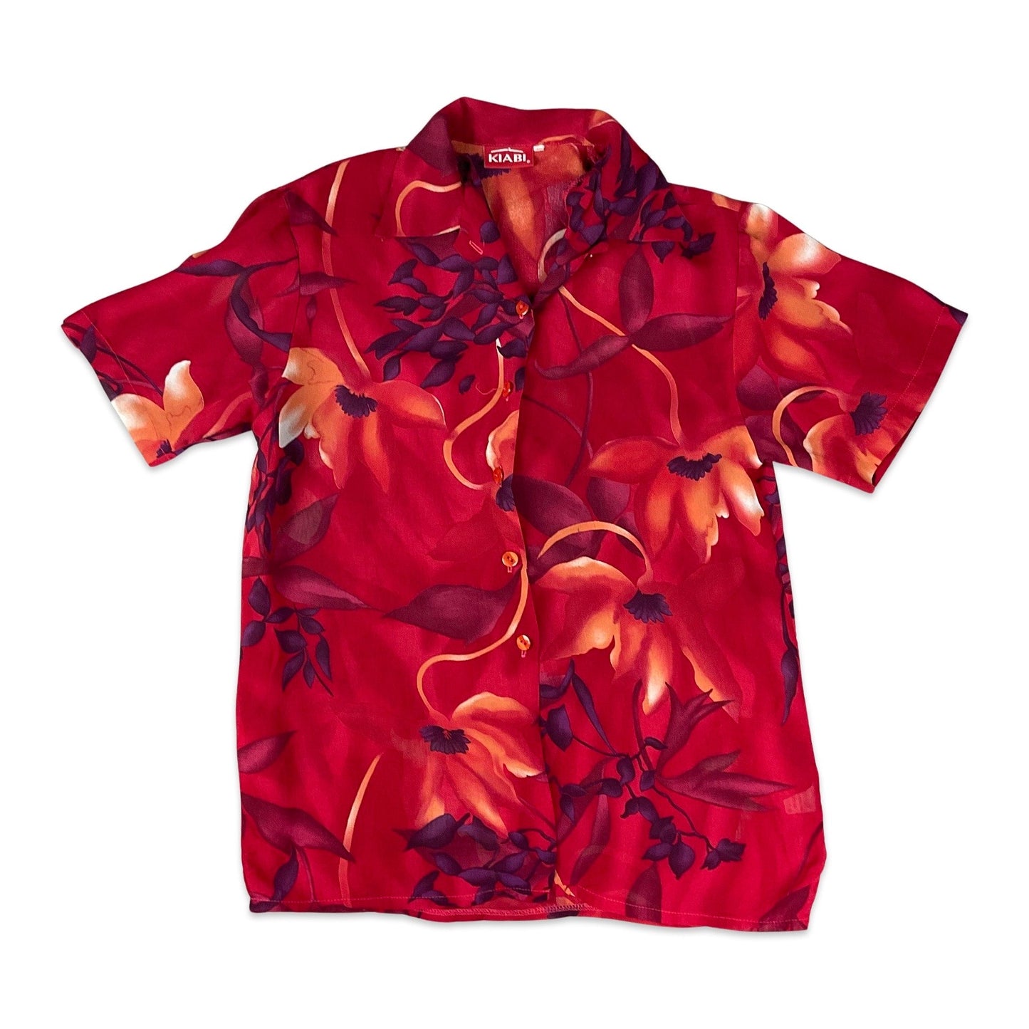 Vintage Red & Purple Floral Print Blouse 12 14