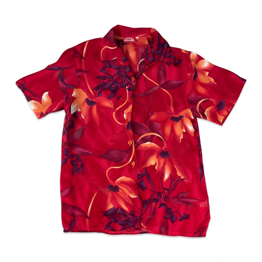Vintage Red & Purple Floral Print Blouse 12 14
