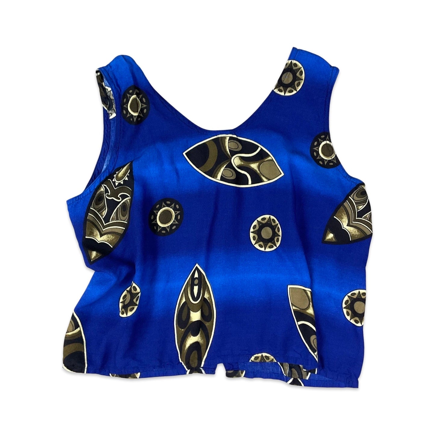 Vintage 90s Blue & Black Abstract Print Sleeveless Blouse 8 10