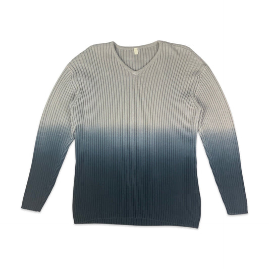 Vintage Grey & Blue Ombré Ribbed Jumper XL