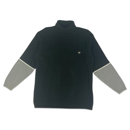Vintage MTV Black & Grey Ribbed Roll Neck Jumper M L