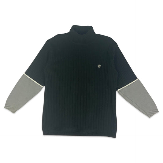 Vintage MTV Black & Grey Ribbed Roll Neck Jumper M L