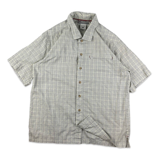 Columbia White & Grey Checked Tech Shirt M L