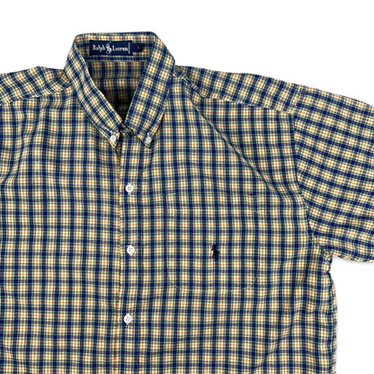 Vintage 80s Ralph Lauren Yellow & Blue Plaid Shirt L XL