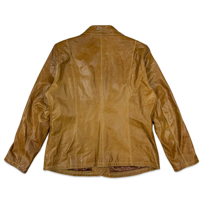 Y2K Vintage Leather Tan Blazer Jacket 14