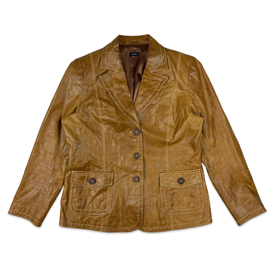 Y2K Vintage Leather Tan Blazer Jacket 14