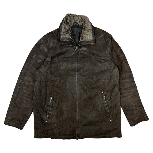Vintage Brown Suede Bomber Jacket L