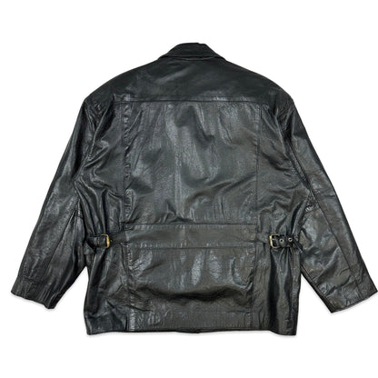 90s Vintage Black Leather Coat 16