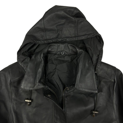 Preloved Black Leather Hooded Coat 16