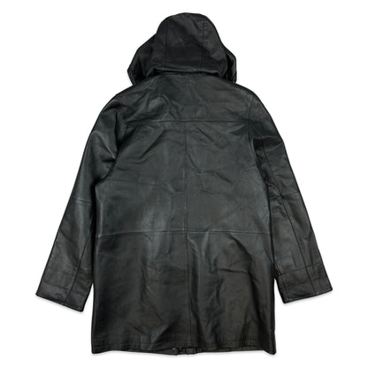Preloved Black Leather Hooded Coat 16