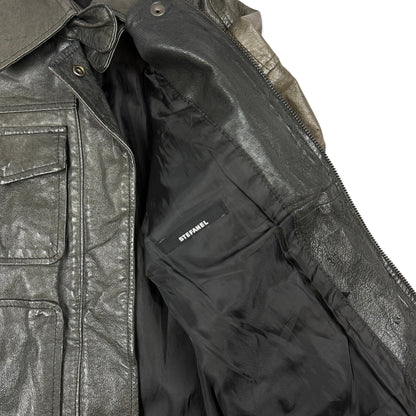 Vintage Grey Leather Bomber Jacket 10