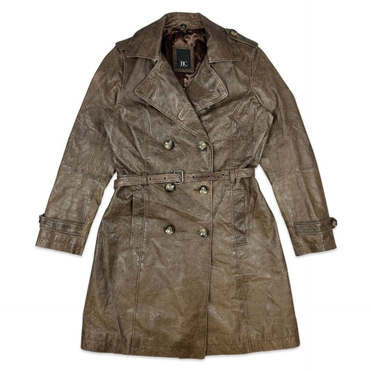 Vintage Brown Leather Trench Coat 12