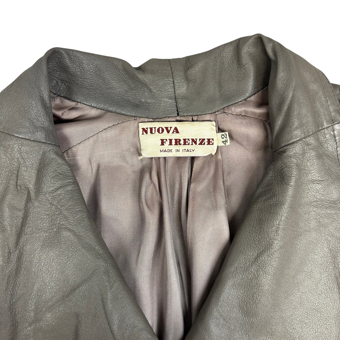80s Vintage Grey Leather Mac Coat 16