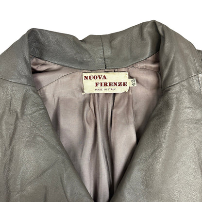 80s Vintage Grey Leather Mac Coat 16