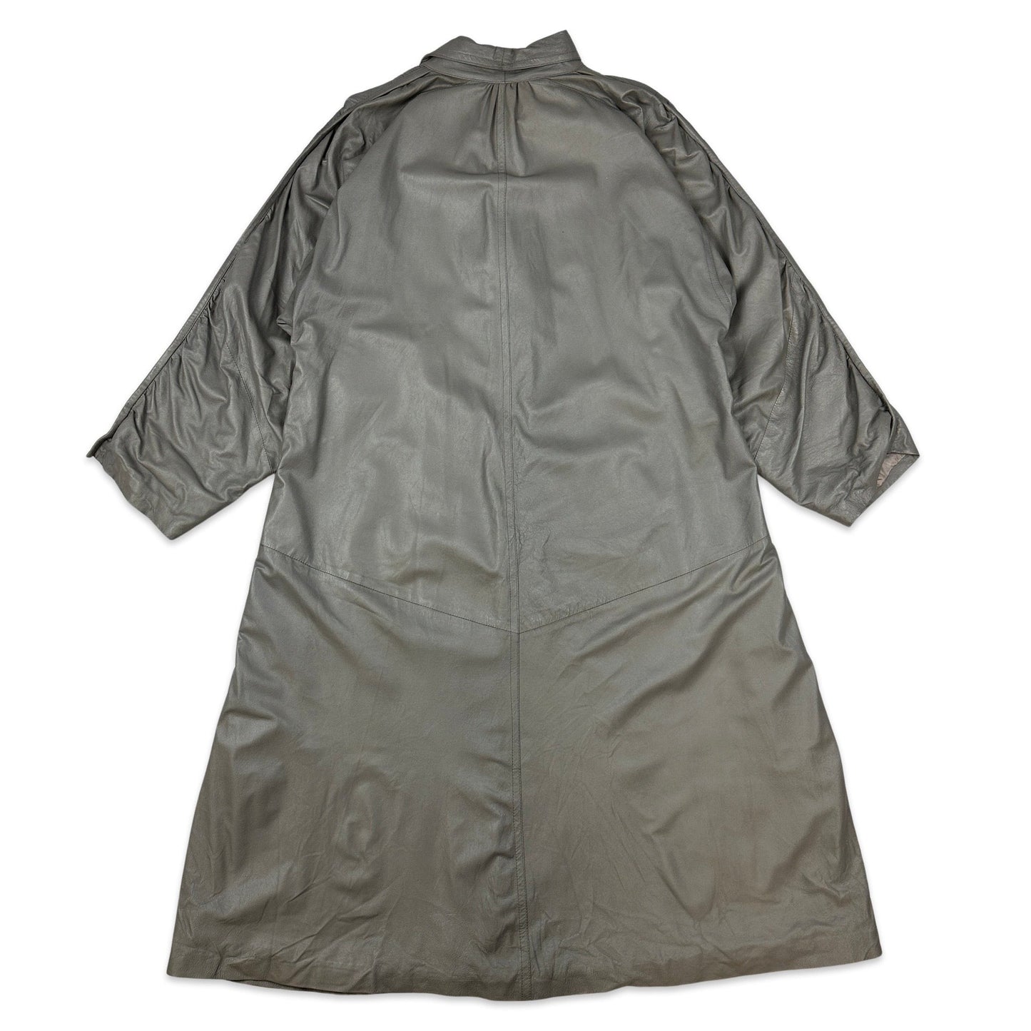 80s Vintage Grey Leather Mac Coat 16