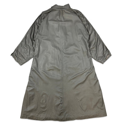 80s Vintage Grey Leather Mac Coat 16