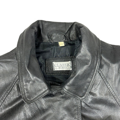 90s Vintage Black Leather Coat 14