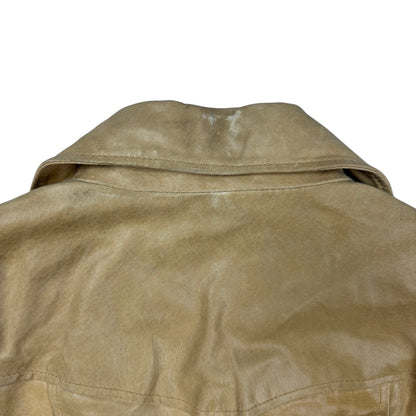 90s Vintage Beige Leather Trench Coat 10