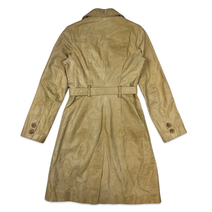 90s Vintage Beige Leather Trench Coat 10