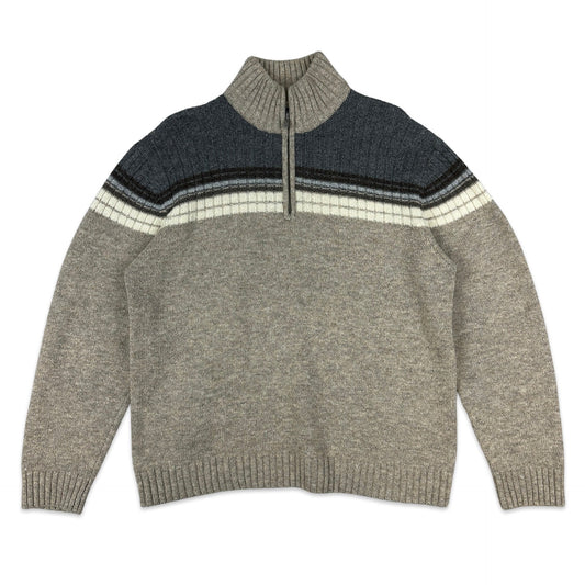 Vintage Y2K Stripe Patterned 1/4 Zip Knit Jumper L