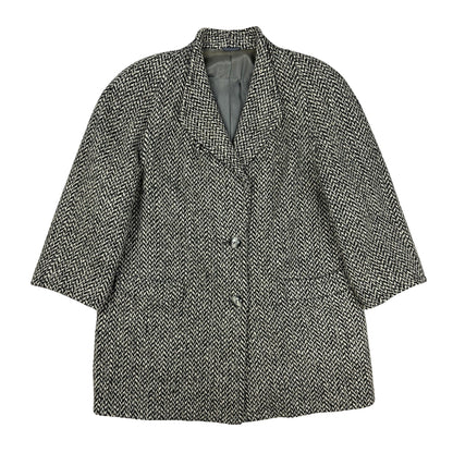 90s Vintage Black & White Tweed Wool Coat 18