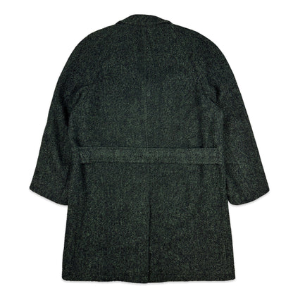 90s Vintage Green Woven Wool Duster Coat XL