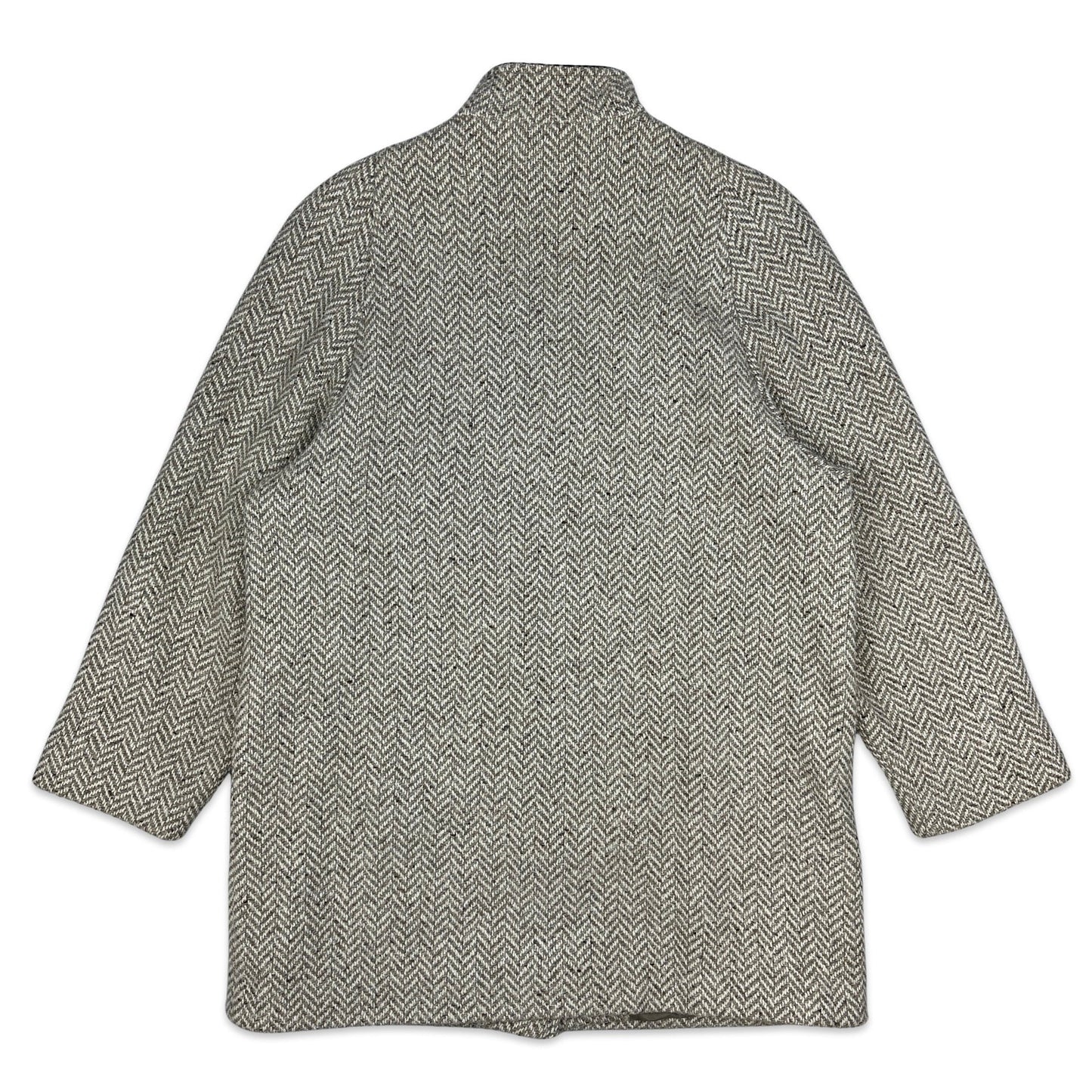 90s Vintage Cream Herringbone Wool Coat 16