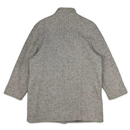 90s Vintage Cream Herringbone Wool Coat 16