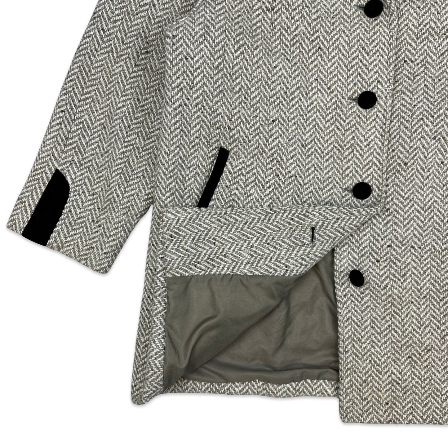 90s Vintage Cream Herringbone Wool Coat 16