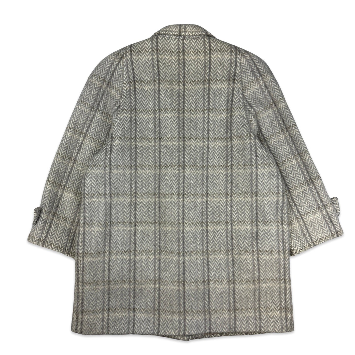 90s Vintage Grey Herringbone Wool Coat 16
