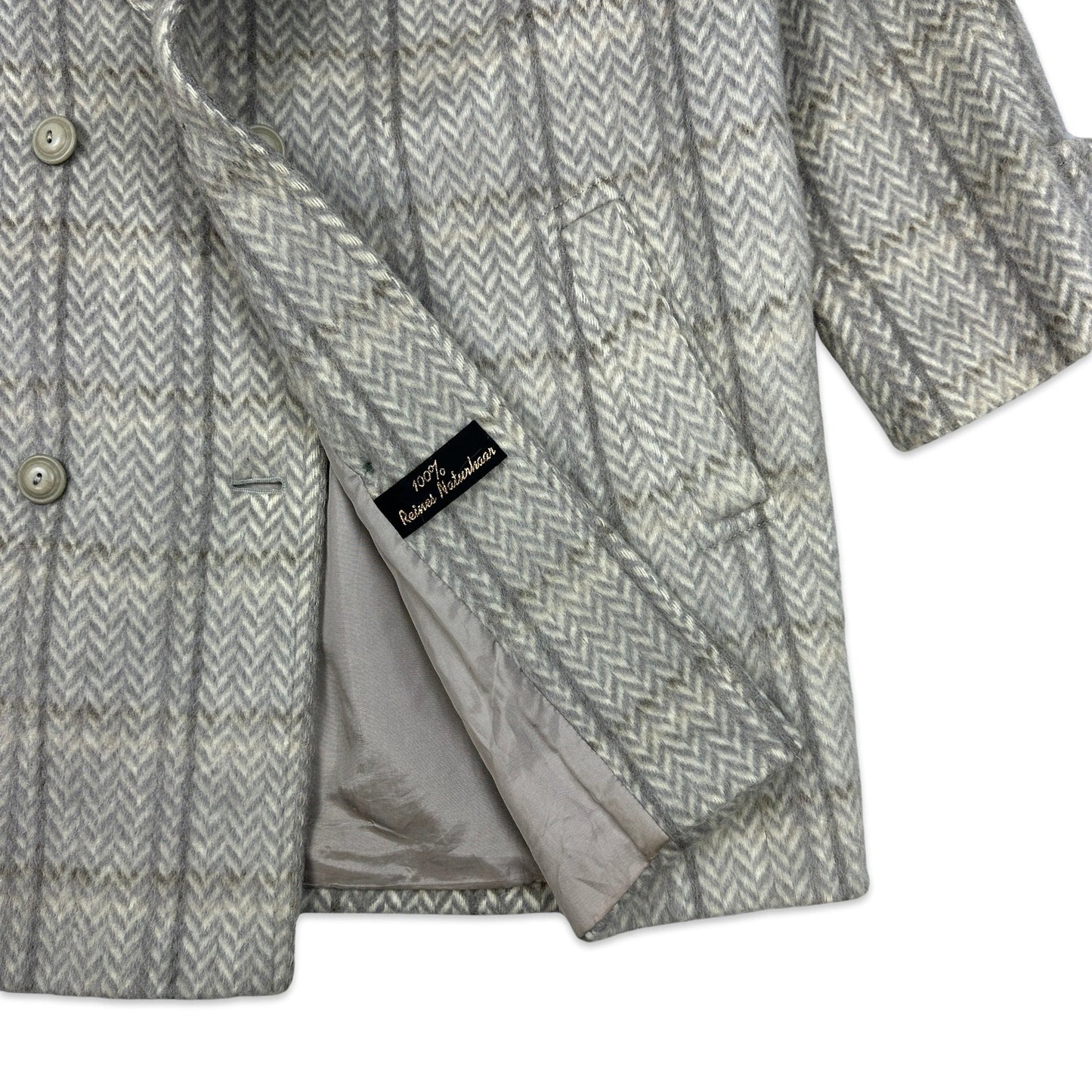 90s Vintage Grey Herringbone Wool Coat 16