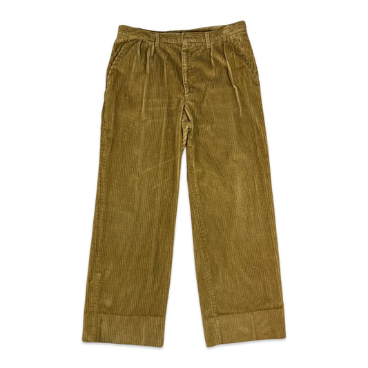 Vintage Beige Pleated Jumbo Cord Trousers 36W 32L