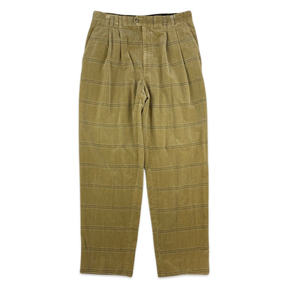 Vintage Beige Checked Velvet Pleated Trousers 33W 31L
