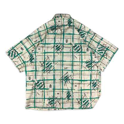 Vintage 80s Abstract Check Pattern Green and Beige Shirt XL XXL