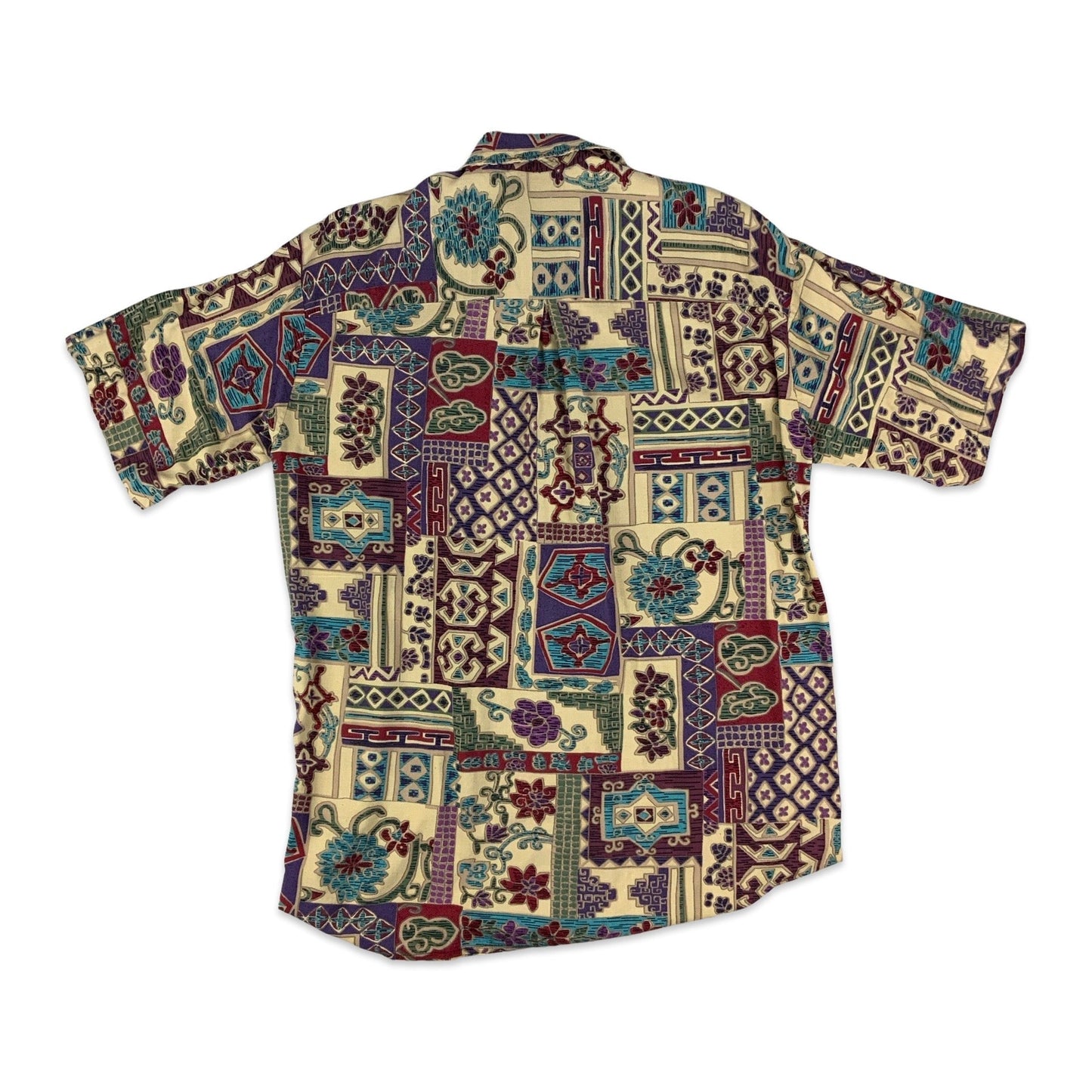 Vintage Red Purple Blue & Beige Abstract Pattern Shirt M L