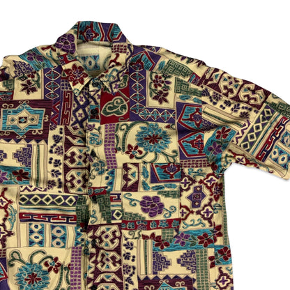 Vintage Red Purple Blue & Beige Abstract Pattern Shirt M L