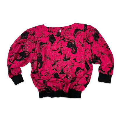 80s Vintage Pink Floral Blouse 14 16