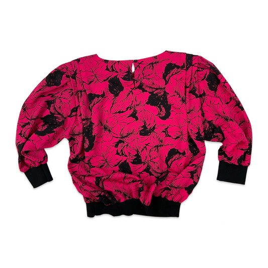 80s Vintage Pink Floral Blouse 14 16