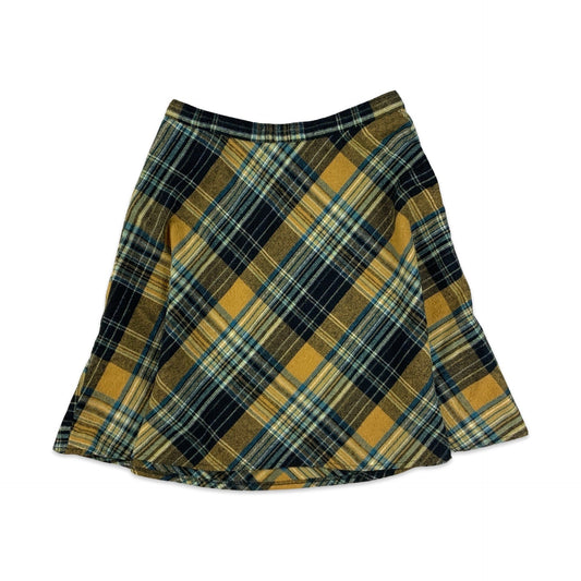 Vintage Yellow Blue & Black Plaid A-line Mini Skirt 10