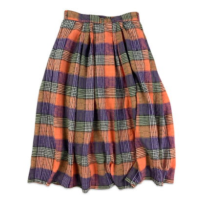 Vintage Orange & Purple Plaid Button-up Skirt 6